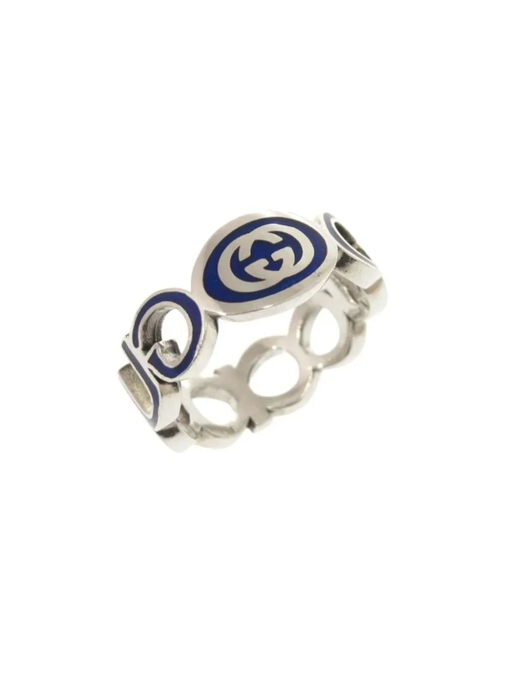 Gucci Interlocking 925 Sterling Silver Blue Ring